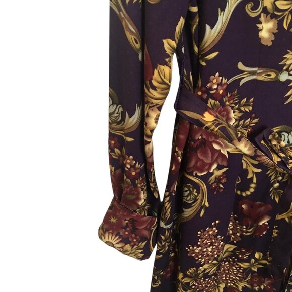 Old Money Classic Shirt Dress Womens 10 Purple Floral Button Belted Rayon - Picture 10 of 15